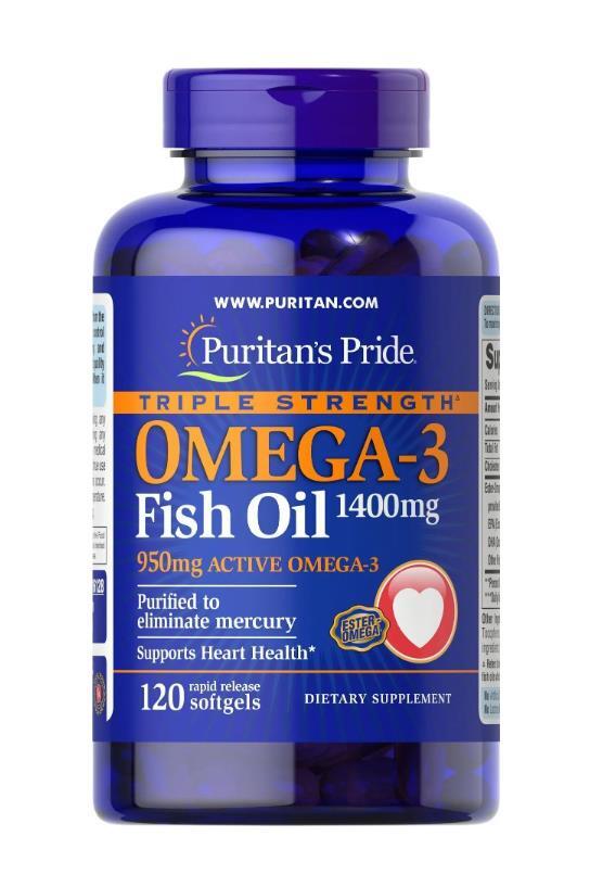 Омега-3 рыбий жир Puritan's Pride Omega-3 Fish Oil Triple Strength 1400 мг, 120 гелевых капсул