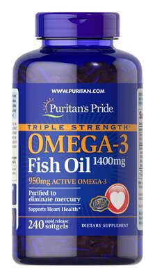 Омега-3 рыбий жир Puritan's Pride Omega-3 Fish Oil Triple Strength 1400 мг, 240 гелевых капсул