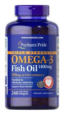 Омега-3 риб'ячий жир Puritan's Pride Omega-3 Fish Oil Triple Strength 1400 мг, 240 гелевих капсул