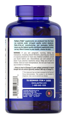 Омега-3 рыбий жир Puritan's Pride Omega-3 Fish Oil Triple Strength 1400 мг, 240 гелевых капсул