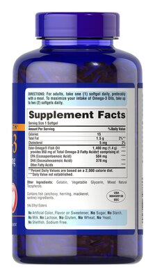 Омега-3 рыбий жир Puritan's Pride Omega-3 Fish Oil Triple Strength 1400 мг, 240 гелевых капсул