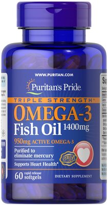 Омега-3 рыбий жир Puritan's Pride Omega-3 Fish Oil Triple Strength 1400 мг, 60 гелевых капсул