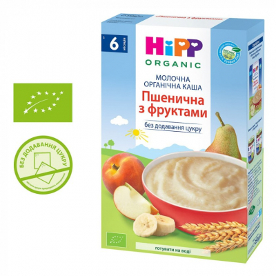 Каша молочная HiPP органическая Пшеничная с фруктами, с 6 месяцев, 250 г