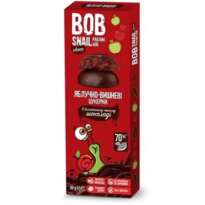 Цукерки Bob Snail Choсo Яблуко-вишня в бельгійському чорному шоколаді, 30 г