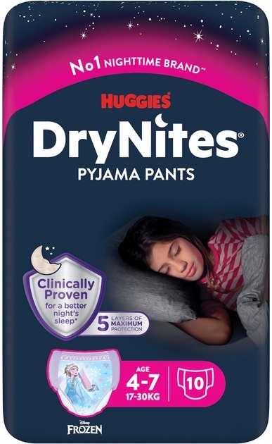 Підгузки-трусики Huggies Dry Nites для дівчаток 4-7 років, 17-30 кг, нічні, 10 шт