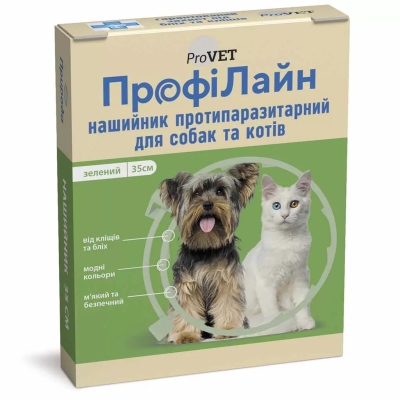 Ошейник ProVET Profiline от блох и клещей для собак и котов, 35 см, зеленый