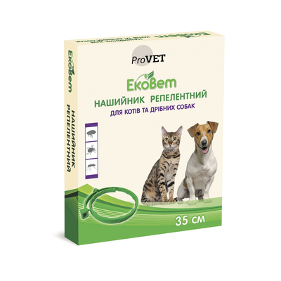 Нашийник ProVET ЕкоВет репелентний від бліх та кліщів для котів та дрібних порід собак, 35 см