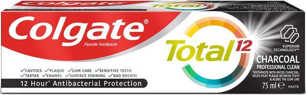 Зубная паста Colgate Total 12 Charcoal & Clean антибактериальная с древесным углем, 75 мл