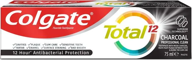 Зубна паста Colgate Total 12 Charcoal антибактеріальна з деревним вугіллям, 75 мл