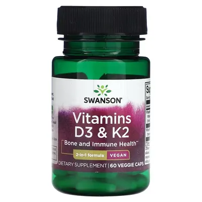 Вітамін Д3 та K2 Swanson Vitamin D3 + K2 капсули №60