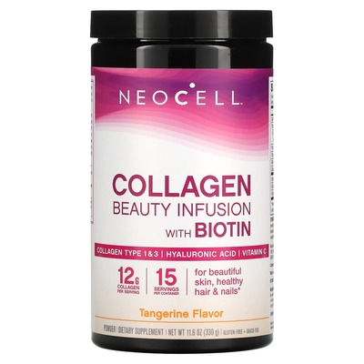 Комплекс для красоты волос, кожи и ногтей Neocell Beauty Infusion Коллаген 1 и 3 типа, Гиалуроновая кислота + Биотин вкус мандарина, порошок, 330 г