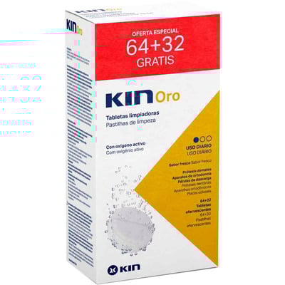 Таблетки Kin Oro для очищения зубных протезов, 64 + 32 штук