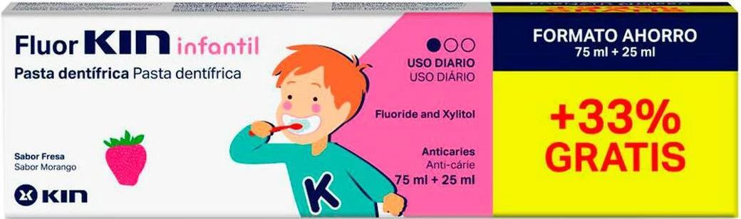 Зубная паста FluorKin Infantil детская против кариеса, клубника, 75 мл + 25 мл