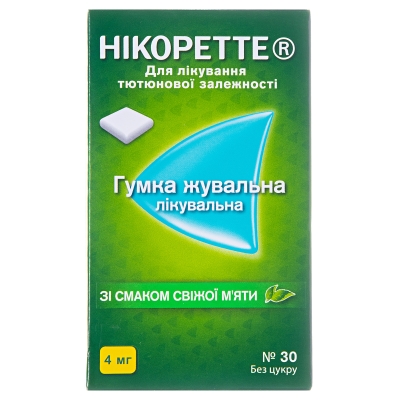 Никоретте со вкусом свежей мяты резинка жев. лечеб. по 4 мг №30 (15х2)