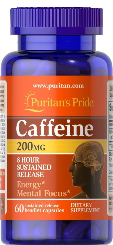 Кофеин Puritan's Pride Caffeine 200 мг, 60 капсул