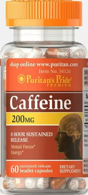 Кофеїн Puritan's Pride Caffeine 200 мг, 60 капсул