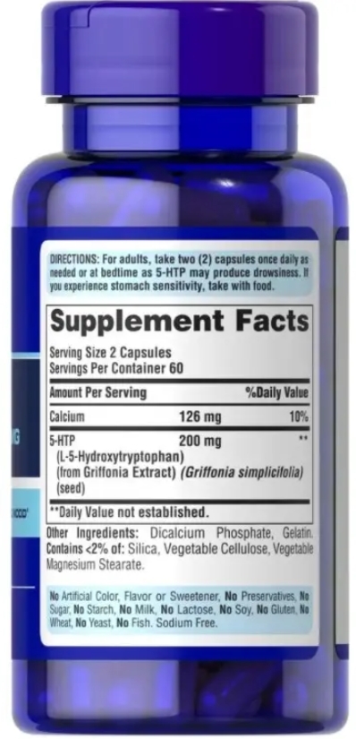 5-HTP Puritan's Pride 5-HTP 200 мг, 60 капсул