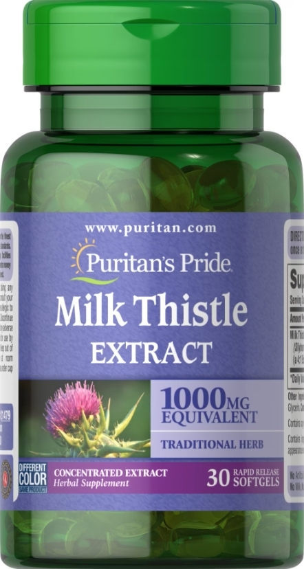Расторопша Puritan's Pride Milk Thistle Extract 1000 мг, 30 гелевых капсул