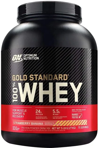 Протеїн сироватковий змішаний Optimum Nutrition Gold Standard 100% Whey, полуниця-банан, 2,27 кг