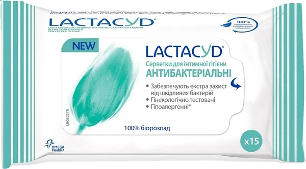Серветки для інтимної гігієни Lactacyd Антибактеріальні, 15 шт
