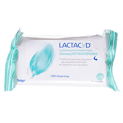 Серветки для інтимної гігієни Lactacyd Антибактеріальні, 15 штук