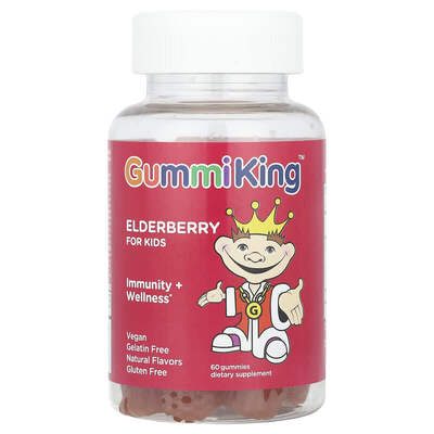 Бузина для детей Gummi King крепкий иммунитет, вкус малины, 60 жевательных конфет