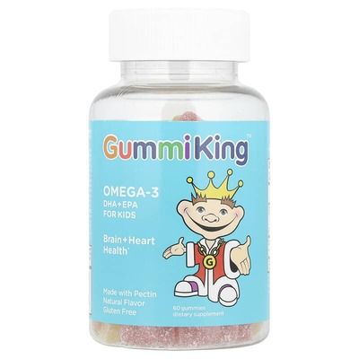 Омега-3 ДГК и ЭПК для детей Gummi King вкус клубника, апельсин и лимон, 60 жевательных мармеладок