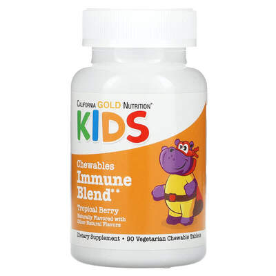 Поддержка детского иммунитета California Gold Nutrition Chewable Immune Blend For Children со вкусом натуральных тропических ягод, 90 таблеток