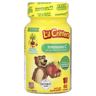 Витамин С иммунная поддержка L'il Critters Immune C с цинком и витамином D, 60 жевательных конфет