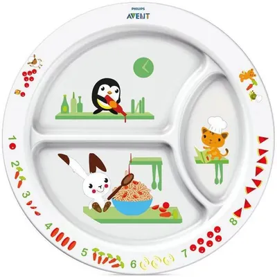 Тарілка Philips Avent SCF702/00 з розділювачами з малюнком, від 12 місяців