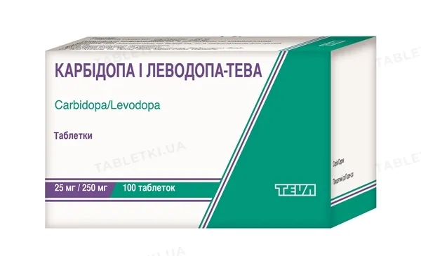 Карбідопа і леводопа-Тева таблетки по 25 мг/250 мг №100 (10х10)