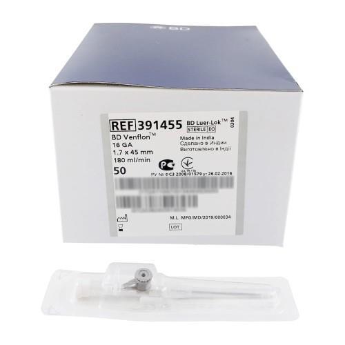 Канюля внутривенная BD Venflon 16G 1,7 х 45 мм, серый, 50 штук