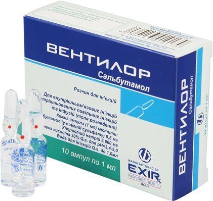 Вентилор раствор д/ин. 0.5 мг/мл по 1 мл №10 в амп.