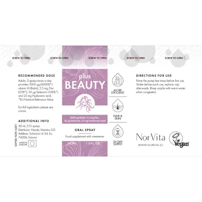 Комплекс для шкіри, волосся і нігтів NorVita Beauty Plus спрей, 30 мл