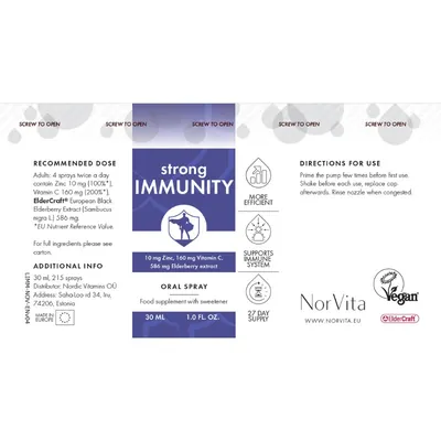 Комплекс для імунітету NorVita Strong Immunity спрей з вітаміном C, цинком і чорною бузиною, 30 мл
