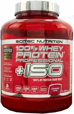 Протеїн сироватковий змішаний Scitec Nutrition 100% Whey Protein Professional + ISO полуниця, 2280 г
