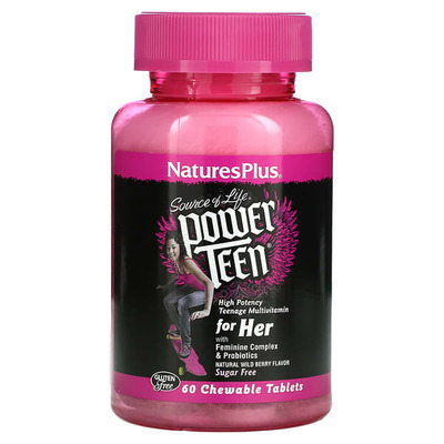 Мультивитамины для девушек Nature's Plus Power Teen for her, лесные ягоды, 60 таблеток