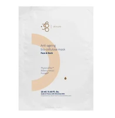 Маска для обличчя та шиї 380 Skincare Anti-Ageing біоцелюлозна проти вікових змін, 18 мл
