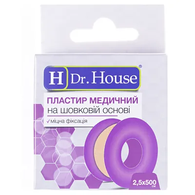 Пластир медичний Dr. House на шовковій основі 2,5 см х 500 см, котушка з підвісом, 1 штука