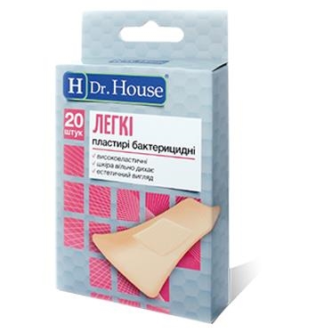 Набор пластырей медицинских Dr. House Легкие бактерицидные на нетканой основе, 7,2 см х 2,3 см, 20 штук