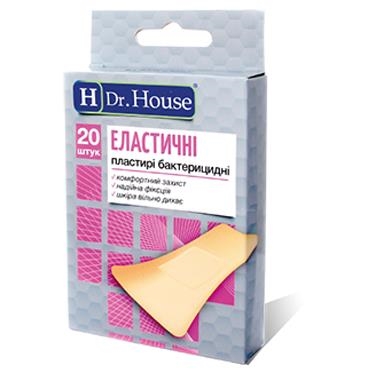 Набор пластырей медицинских Dr. House Эластичные бактерицидные на тканевой основе, 7,2 см х 2,3 см, 20 штук