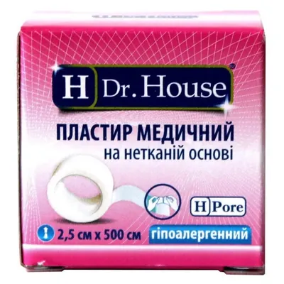 Пластир медичний Dr. House H-Pore на нетканій основі, 2,5 см х 500 см, в картонній упаковці, 1 штука