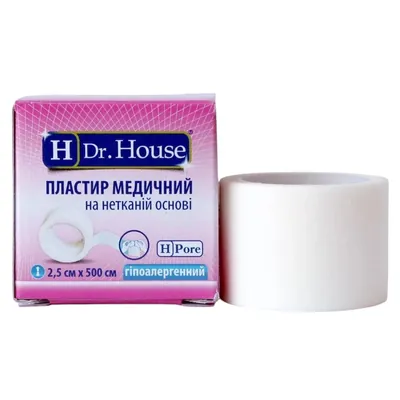 Пластир медичний Dr. House H-Pore на нетканій основі, 2,5 см х 500 см, в картонній упаковці, 1 штука