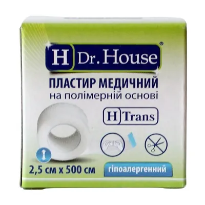 Пластир медичний Dr. House H Trans на полімерній основі 2,5 см х 500 см в картонній упаковці, 1 штука