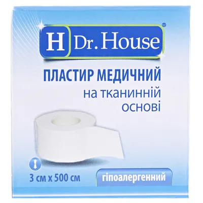 Пластир медичний Dr. House на тканинній основі 3 см х 500 см в картонній упаковці, 1 штука