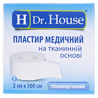 Пластир медичний Dr. House на тканинній основі 2 см х 500 см в картонній упаковці, 1 штука