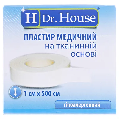 Пластир медичний Dr. House на тканинній основі 1 см х 500 см в картонній упаковці, 1 штука