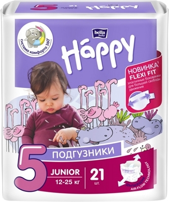 Подгузники Happy Bella Baby Junior, размер 5, вес 12-25 кг, 21 шт