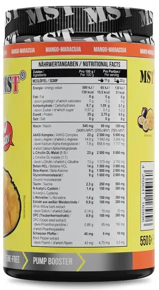 Передтренувальний комплекс MST Nutrition Pump Killer манго-маракуйя, 550 г