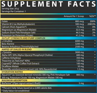 Передтренувальний комплекс Nutrex Research Outlift Amped, чорничний лимонад, 449,1 г